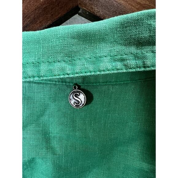 Soft Surroundings Womens Linen Blouse Sz L XL Kelly Green Classic Preppy Casual - Picture 4 of 9